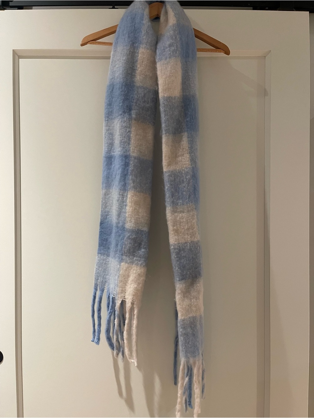 NWT Maeve Light Blue and Cream Checked Throw with Fringe